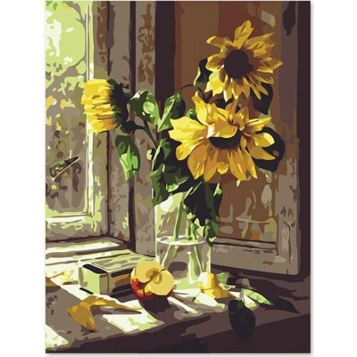 Digital painting self portrait painted color handmade gift decoration window sun sunflower