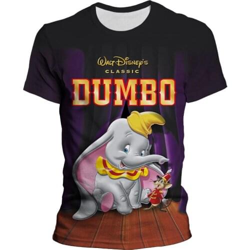 Dumbo Man Tee Shirt Summer Cartoon Anime Elephant Boy Girl Kids Clothing Disney 3D Print Harajuku Womens T-shirts