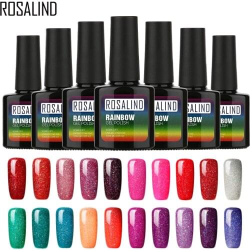 ROSALIND UV Gel Nail Polish Rainbow Shimmer Hybrid Lacquer Top Coat Set For Nail Art Manicure UV Gel Varnish Nail Gel Lak