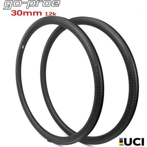 Go-proe 30mm Depth 700c Carbon Fiber Rim 12k V Shape For Road Bike Cyclocross Bicycle Wheels Clincher Tubular Tubeless Available