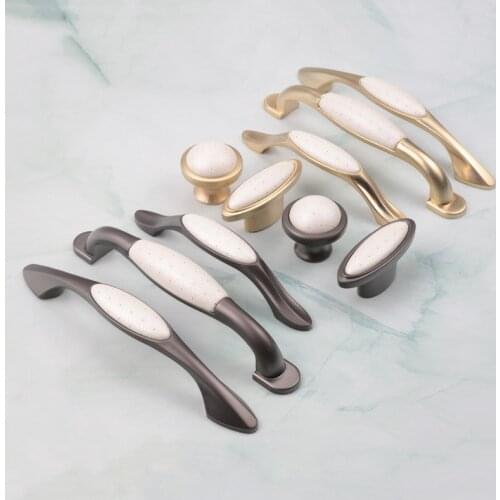 KK&FING 1PC European Vintage Furniture Handles Zinc Alloy Ceramic Kitchen Cabinet Knobs Pull Handles Drawer Furniture Hardware