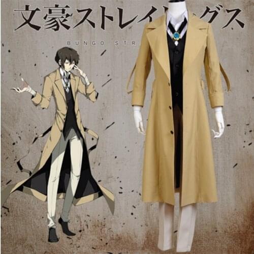 Anime Bungo Stray Dogs Dazai Osamu Cosplay Costume Wig Adult Men Women Long Jacket Coat Sets Halloween Costume Dress up C145M106