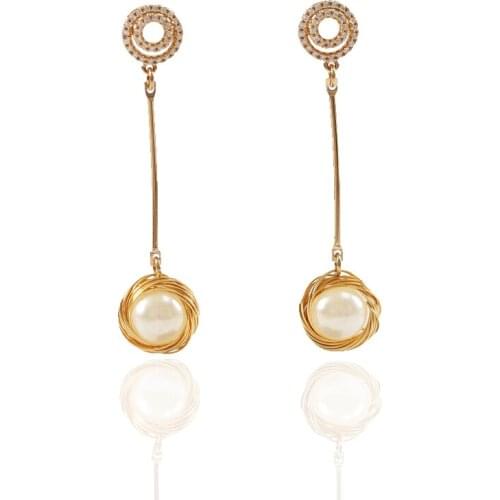 LANFLORA new Zircon women long Pearl handmade tassel earrings for girlfriend birthday gift Classic bulk wholesale earrings