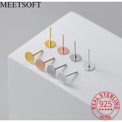 MEETSOFT 2pair/lot Silver Classic Round Prevent Allergy stud Earrings Women Semi finished Fine Jewelry Wholesale Accessory