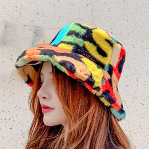 Multicolor Number Print Fishman Bucket Basin Hat Winter Outdoor Plush Warm Cap Fishman Bucket Basin Hat Winter Warm Cap Bucket