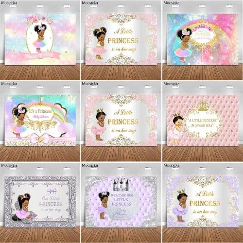 MOCSICKA Little Princess Baby Shower Backdrop Gold Glitter Pink Bow Party Banner Backgrounds Dessert Table Decorations Props