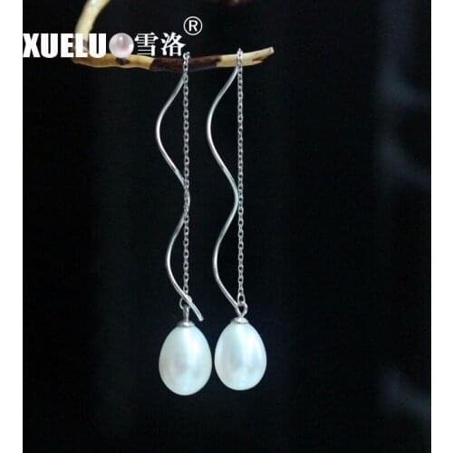 XUELUO Fashion Beautiful 925 Sterling 8-9mm oval shape cultured freshwater pearl earrings for lady