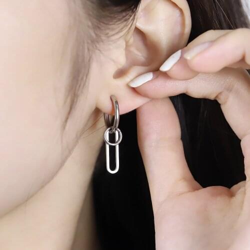 Fashion Men Punk Earrings Feather Tassel Long Chain Pendant Stainless Steel Stud Earring Unisex Trend Rock Hipster Ear Clip Gift