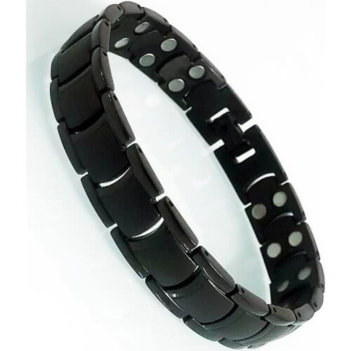 Black Stainless Steel Mens On Hand Bracelets Homme Magnetic Therapy Health Benefit Armband Pain Relief Male Jewellery Gifts