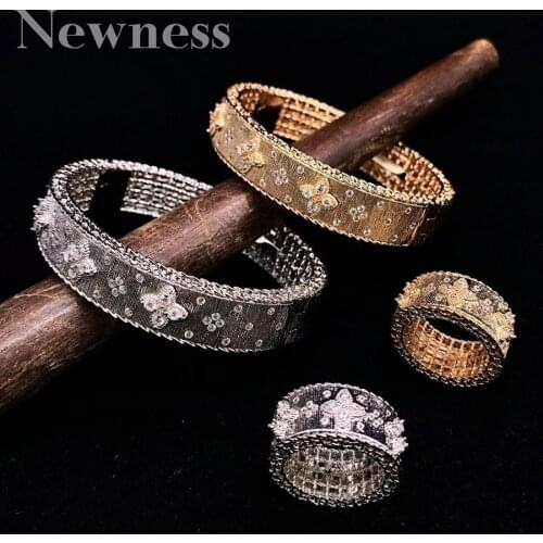 Newness Luxury Geometry Cubic Zirconia BRACELET BANGLE AND RING ewelry Set For Women Wedding Engagement Gift