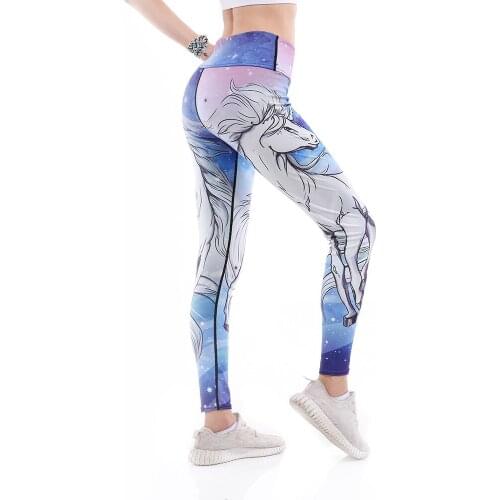 2018 New Women Sports Yoga Pant Flying Horse Dinosour Print S To 3xl Elastic Running Jogging Workout Leggings