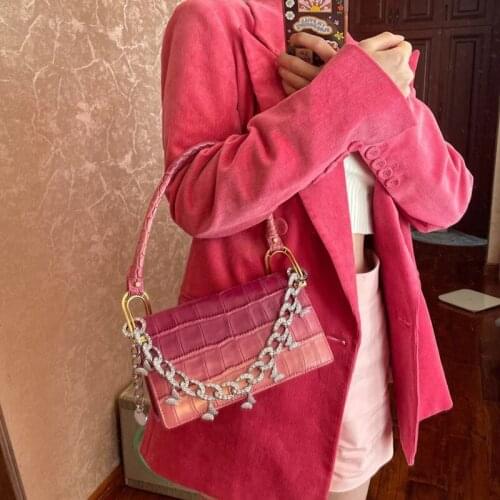 New Women Gradient Color Armpit Shoulder Purse Fashion Thick Metal Chain Shoulder Bags For Women Shining Crystal Crossbody Purse