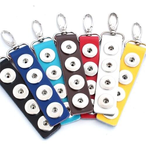 New Snap Jewelry PU Leather Snap Button Keychains DIY Keyrings Fit 18mm Snap Layard Holder Key Chain Fitting