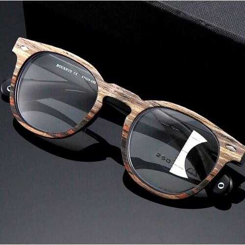 Rustic Wood Grain Retro Readers Reading Glasses unisex Progressive Multi Focal Presbyopia Far Near Anti-blue Ray Full rim 2.5