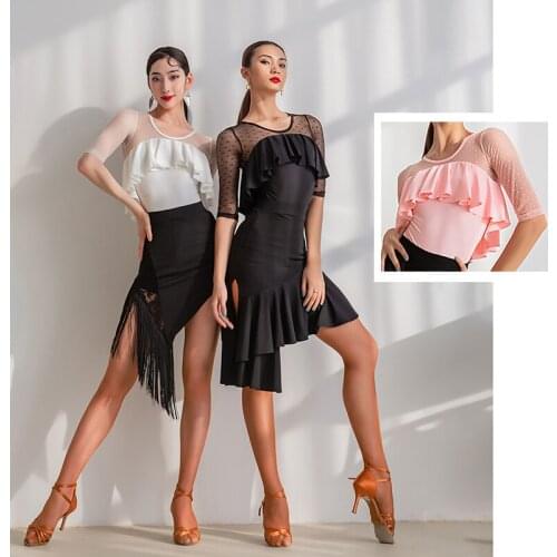 Latin Dance Clothes Women Half Sleeve Practice Tops Professional Rumba Dance Shirt Tango Training Costumes Samba Outfits DWY6002