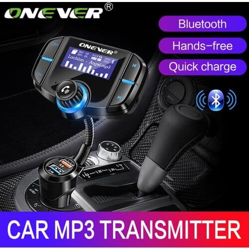 Onever QC3.0 Support Siri FM Transmitter Bluetooth FM Modulator 2 Port Quick Charge Charger Handsfree Car Kit 1.65'' MP3 Player