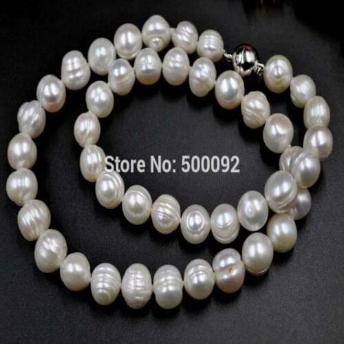 Free shipping Natural 9.5-10mm white freshwater pearl necklace