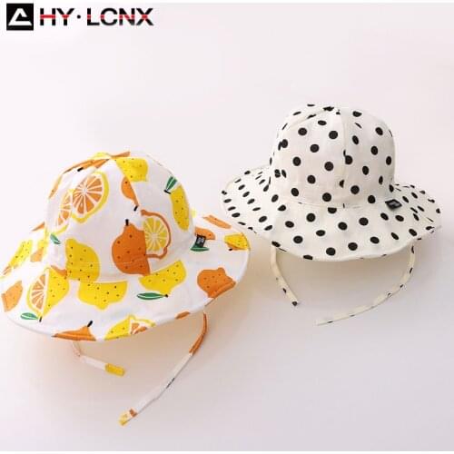 Korean Summer Baby Cotton Bucket Hat Girl Sun Protection Cartoon Print Big Brim Hat Outdoor Fashion Children Fisherman Hat