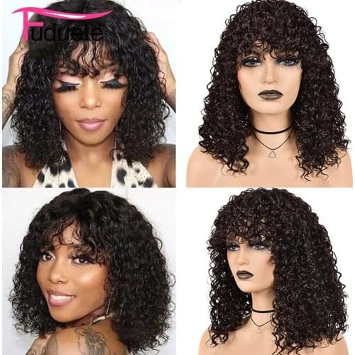 Fuduete Water Wave Bob Wig Nartual Color Full Machine Made Wigs With Bangs Malaysia Hair Wigs For Black Women Human Hair Remy