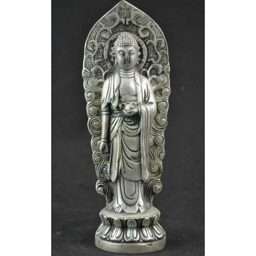 Tibetan Buddhism Silver stand Lotus Flower Shakyamuni Amitabha Buddha statue
