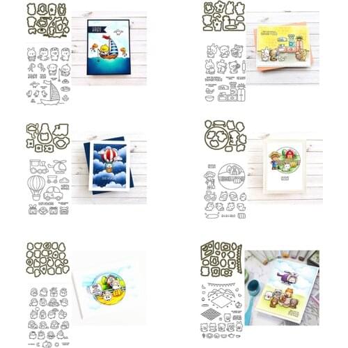 Dies and Stamps Attractive Rabbit Bear Sheep Car Trunk Sailboat Airplane Travel Suitcase Sun Moon Hill Balloon Barn 2021 New #11