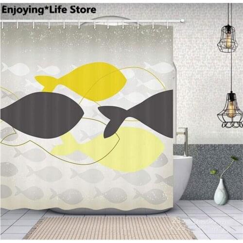 Modern Fish Shower Curtain Waterproof Fabric Shower Curtain Set Bathroom Bath Mat Rugs 72 x 72'' 12 Hooks 24x16‘’ Mat
