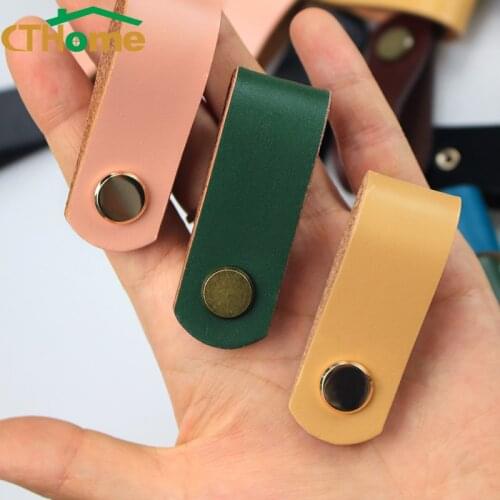 Modern Dresser Cowhide Wardrobe Drawer Door Pulls Genuine Leather Black Handle Green Kitchen Cabinet Handles for Furniture Knobs