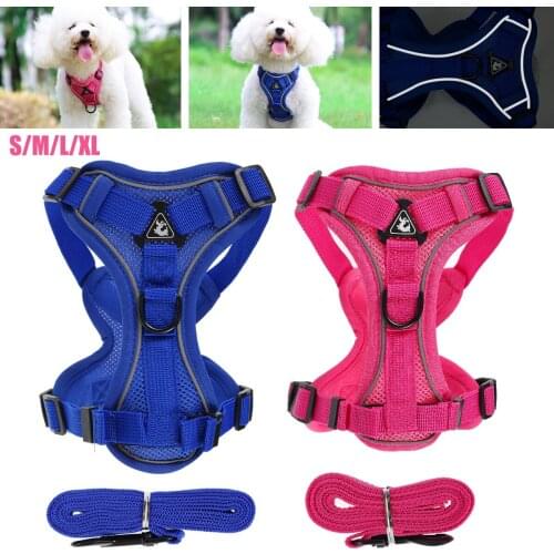 Dog Harness Reflective Pet Harness with Adjustable Strap and Buckle Clip Outdoor Pet Vest Harness and Leash Set