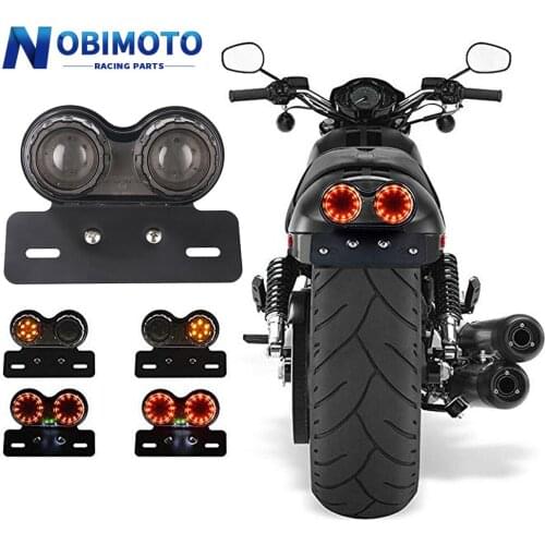12V Motorcycle Universal Signal Lights Twin Dual Motorbike Taillight Rear Lamp LED Integrated Tail Light Twin Light License Plat