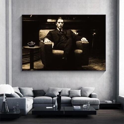 Godfather Al Pacino Vintage Movie Wall Posters And Prints Black Black And White Godfather Canvas Art Paintings For Living Room