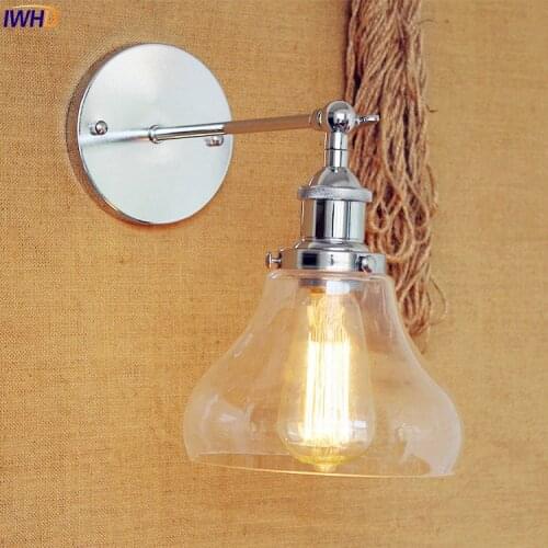 IWHD Antique Vintage Retro Wall Lights Bar Coffe Silver Glass Industrial Wall Lamp Edison Sconce Wandlamp LED Stair Light
