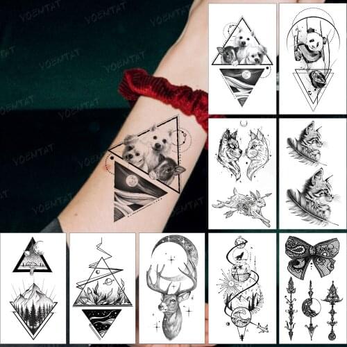 Waterproof Temporary Tattoo Pet Dog Geometric Linear Moon Black Tatoo Arm Leg Fake Body Art Tatto Woman Man Child Flash Tattoos