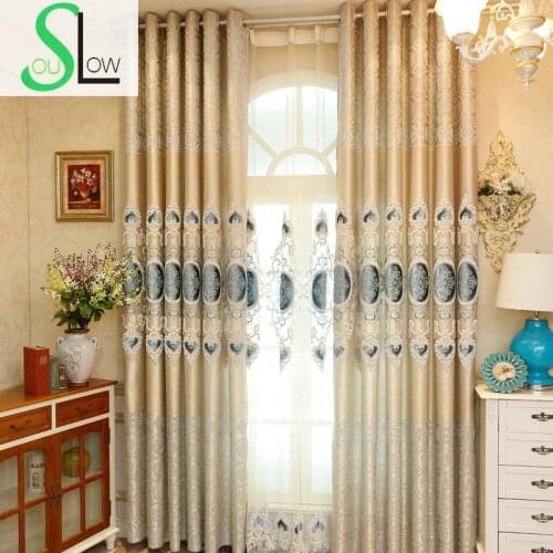 European Style Living Room Curtains Embroidered Jacquard Cloth Velvet Hollow Water Curtain Cortinas For Cortina Tulle Sheer
