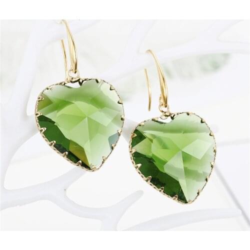 1Pair Female Green Crystal Earrings For Women Jewelry Love Heart Dangle Earings Eardrop Christmas Earing E335
