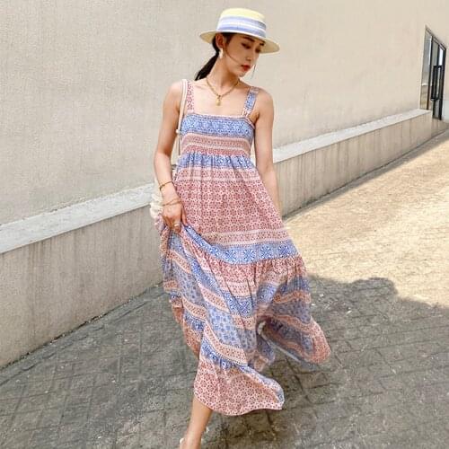 Jastie Floral Print Bohemian Maxi Dresses Sleeveless Summer Hippie Chic Seaside Holiday Long Beach Dress Women Vestidos 2021
