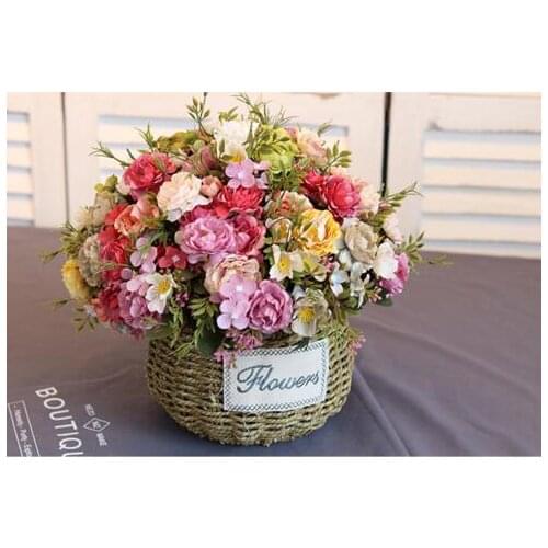 10 peony flowers,Artificial flower bouquet of plastic silk flower,Household table wedding items vase arrangement