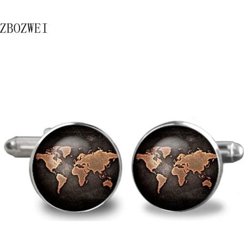 2018 Black Earth World Map Cufflinks Plated Vintage World Map Cuff Man and Woman Accessories Antique Vintage Bronze