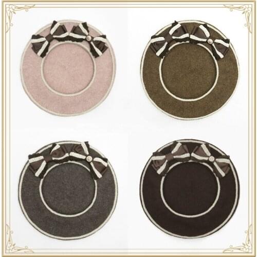 4 Colors Lolita Berets Wool Blend Hat Women Girls Bow Sailor Style Preppy Chic College Sweet Cap