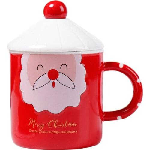 400ml Christmas mugs with lid spoon,Breakfast Cup Santa Coffee Milk Cup Mug Kitchenware Home Office Fruit Juice Cup