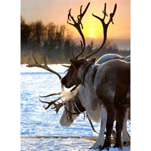 Diamant Diy Diamond Painting Cross Stitch Two Reindeer On The Snow Needlework Diamond Embroidery Full Diamond Decorative Sticker