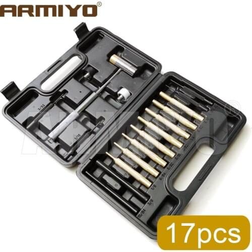 Armiyo 17 Pcs Brass Solid Roll Pin Gunsmithing Punch Set Tools Hammer for Jewelry and Watch Repair Hunting Accessories