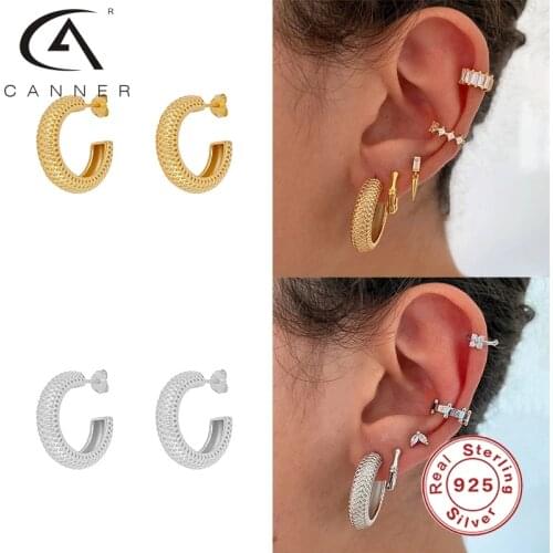 CANNER 925 Sterling Silver Stud Earrings For Women Snake Skin C-Shape Huggie Earrings Fashionable Atmosphere Jewelry Kolczyki