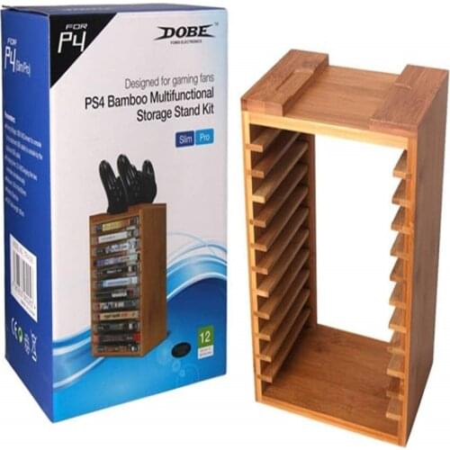 Bamboo Multifunctional Detachable Game Disks CD Discs Title Storage Stand Holder Kit Organizer for Playstation 4 PS4 Pro Slim