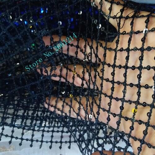 Black african lace fabrics BZL-39158 guipure lace fabric 2017 high quality african cord lace fabric with sequins