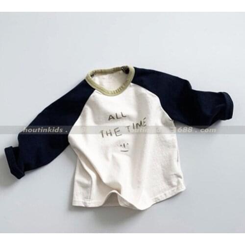 Children Clothing 2021 Spring New Kids Cotton Long Sleeve T Shirt Korean Letter Splicing Boys Girls Casual TShirt Baby Pullovers