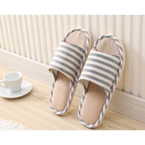 Home Slipper Household Linen Striped Skid Slippers Home Indoor Slipper Summer Women and Men Lover Floor Shoes