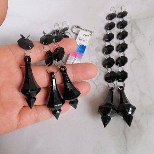 Camal 5pcs 185mm Black Acrylic Octagonal Bead String Prisms Garland Chandelier Hanging Home Party Curtain Wedding Centerpiece