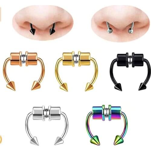 2021 New Fake Piercing Nose Ring Alloy Nose Piercing Hoop Septum Rings For Women Jewelry Gifts Fashion Magnetic Fake Piercing