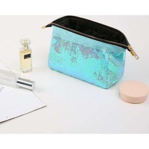 Fish Scale Sequins Cosmetic Bag Fashion Lady Banquet Party Handbag Casual Shopping Travel Portable Zipper Toiletry Beauty Pouch