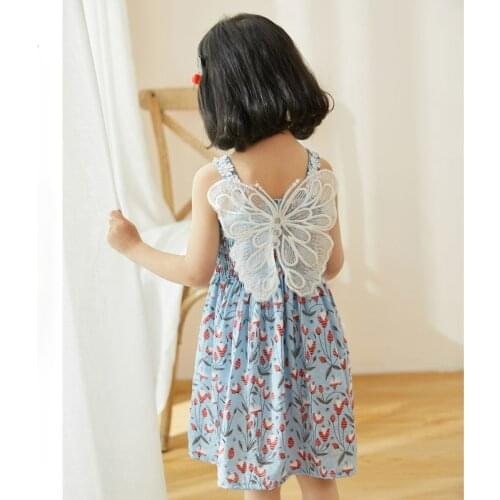 Baby Girls Flower Dress Summer New Children Clothing Floral Butterfly Design Straped Princess Party Dresses Cute Kids Clothes